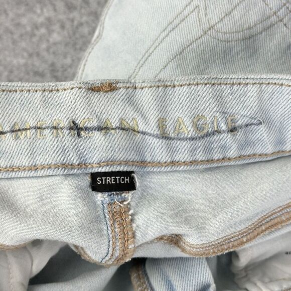 American Eagle Curvy Mom Jeans Womens 4R Light Wash Shark Bite Hem Stretch Denim - Picture 14 of 16